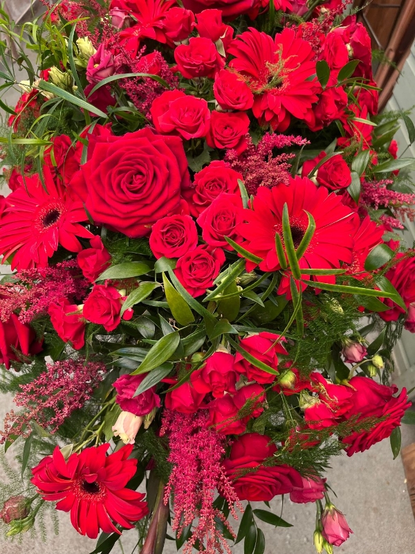 Florist Choice Casket Spray Ruby Reds