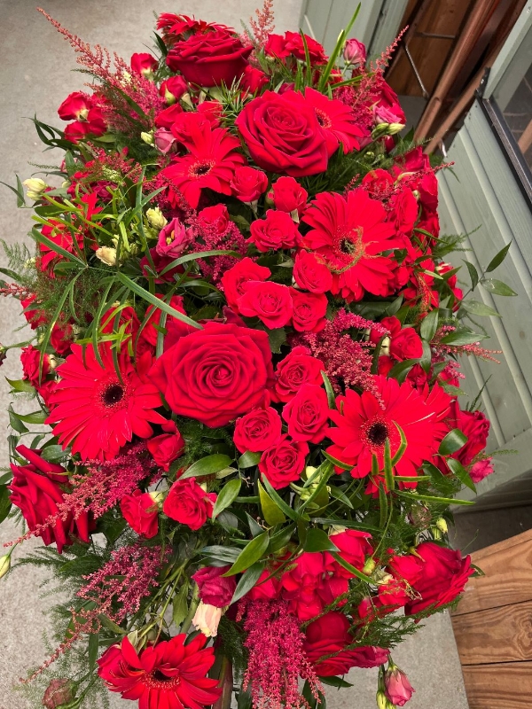 Florist Choice Casket Spray Ruby Reds