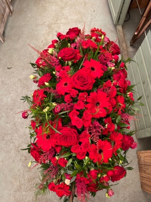 Florist Choice Casket Spray Ruby Reds