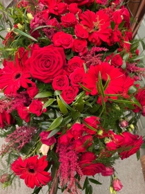Florist Choice Casket Spray Ruby Reds
